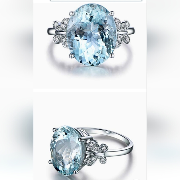 Gorgeous silver plated large Topaz blue butterfly ring 6 - Picture 5 of 5